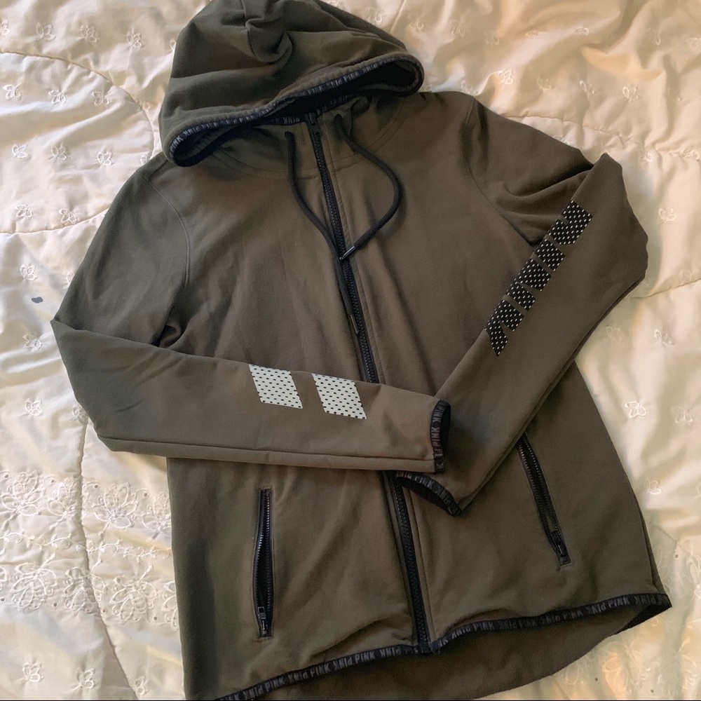 PINK reflective zip up hoodie olive (XS)